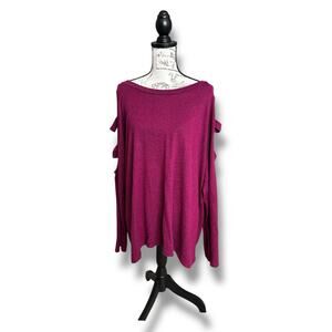 New Haptics Holly Harper Purple Super Soft Heather Lattice Long Sleeve Top 3X